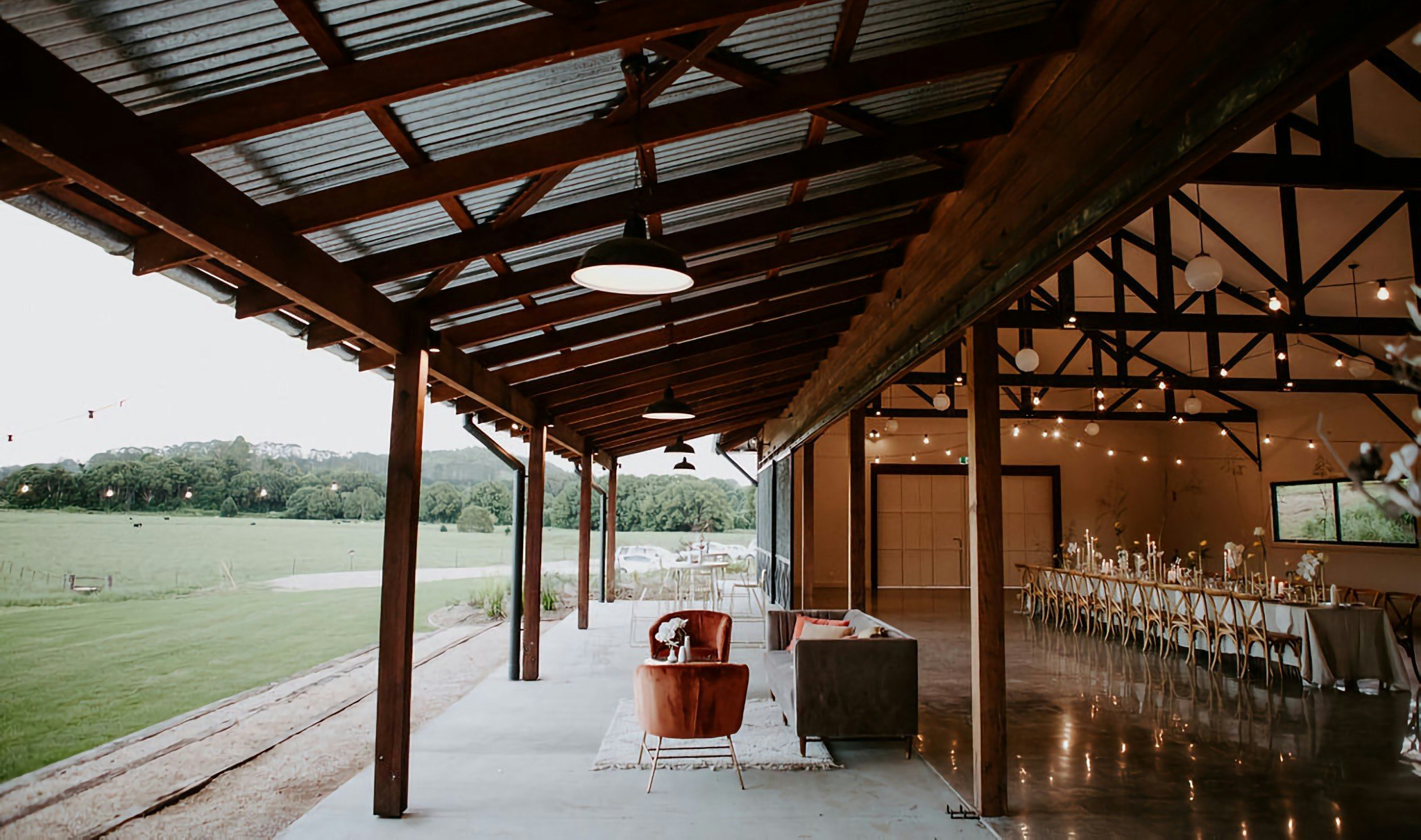 Outdoor verandah of timber barn.